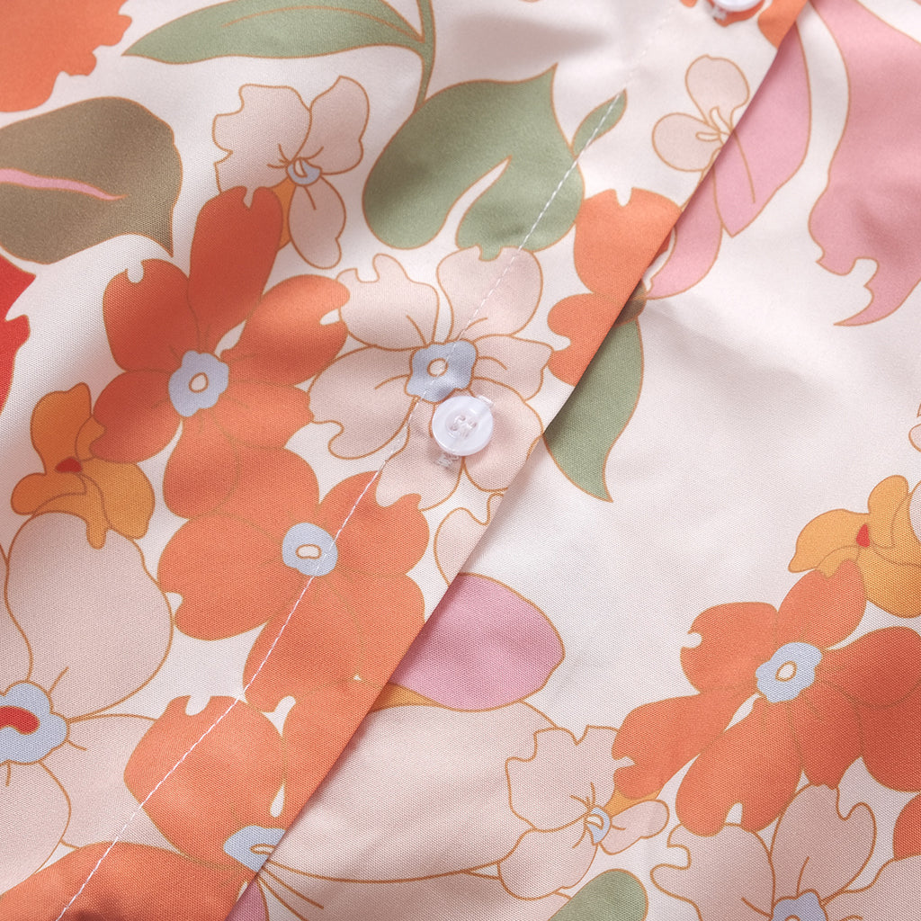 Retro Hibiscus Print Long Sleeve Shirt - Floral - 6