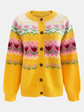 Tulip Fair Isle Knit Button Cardigan - Yellow