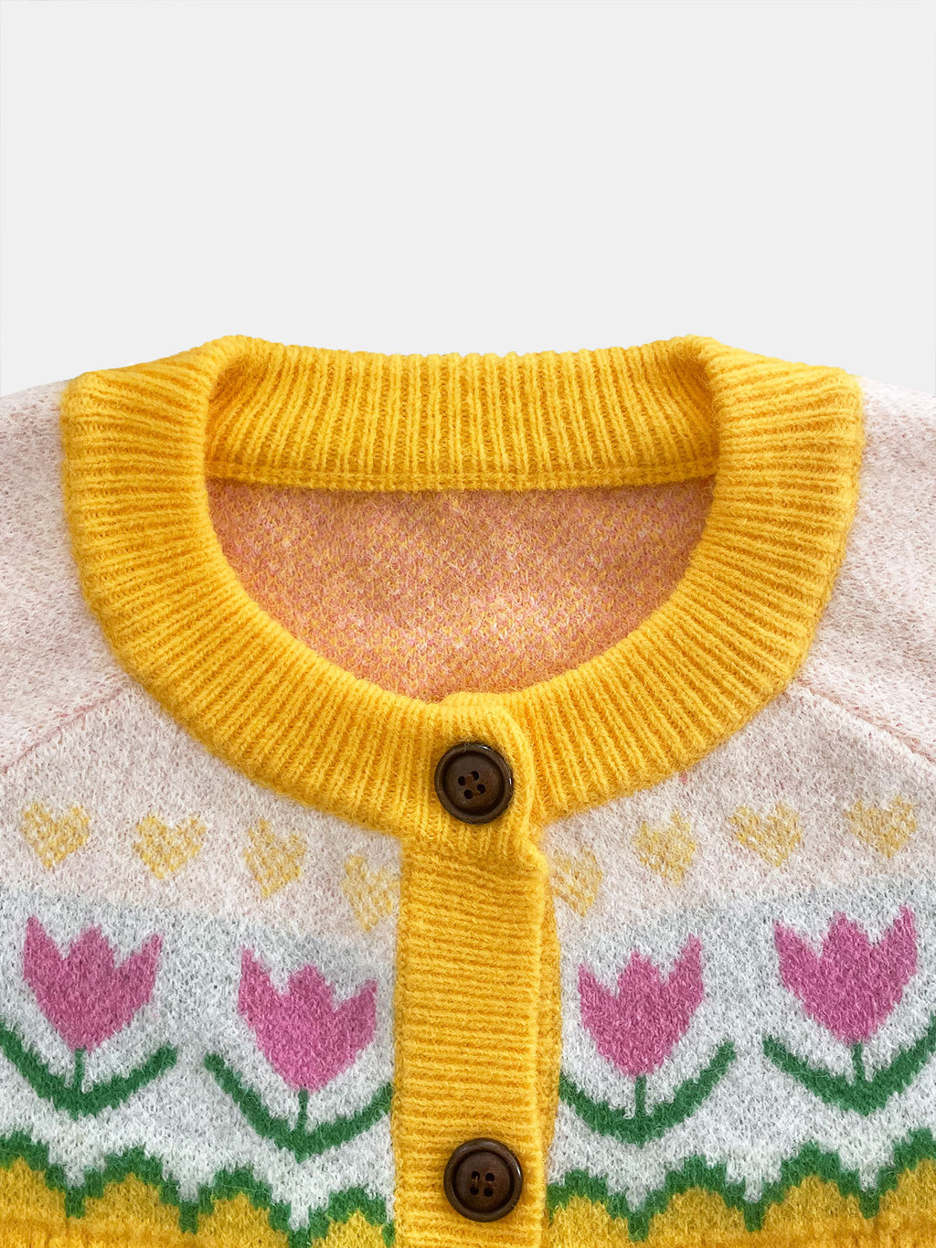 Tulip Fair Isle Knit Button Cardigan - Yellow - 1