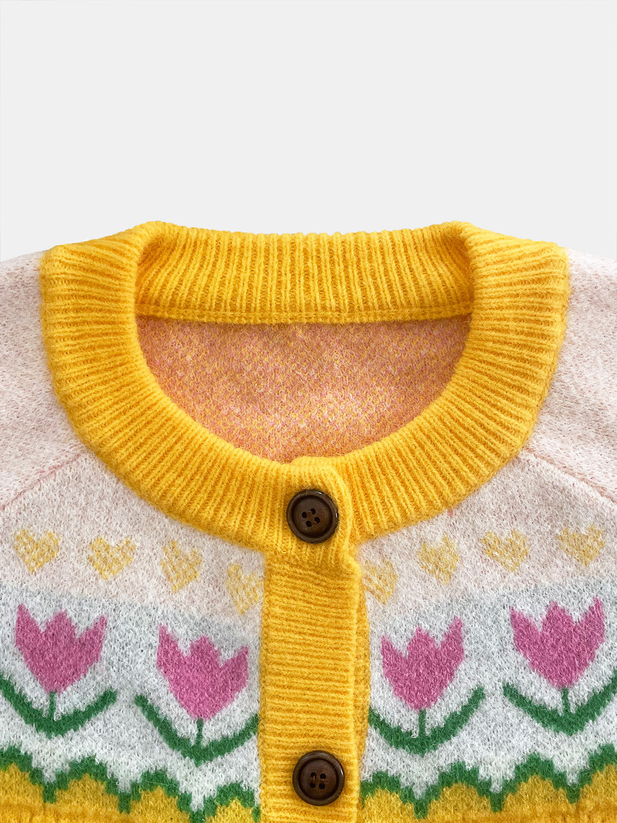 Tulip Fair Isle Knit Button Cardigan - Yellow - 1