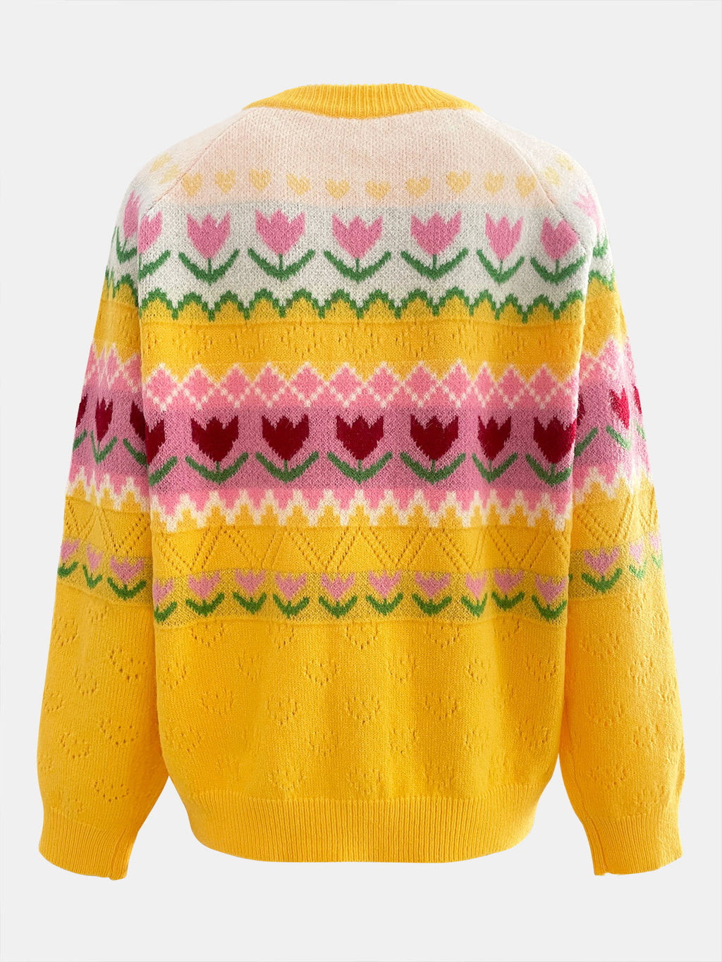 Tulip Fair Isle Knit Button Cardigan - Yellow - 4