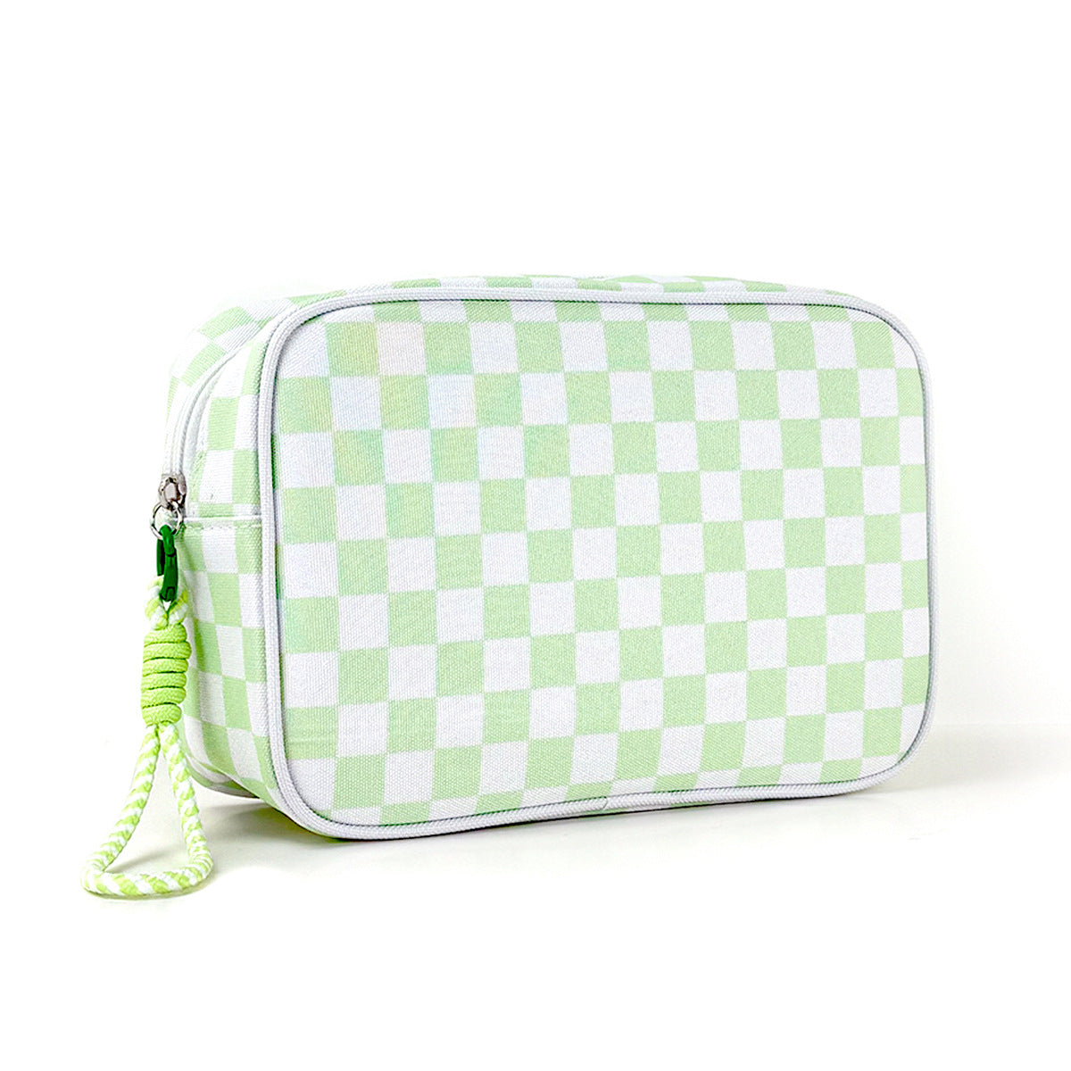 Checkerboard Canvas Makeup Bag - Green