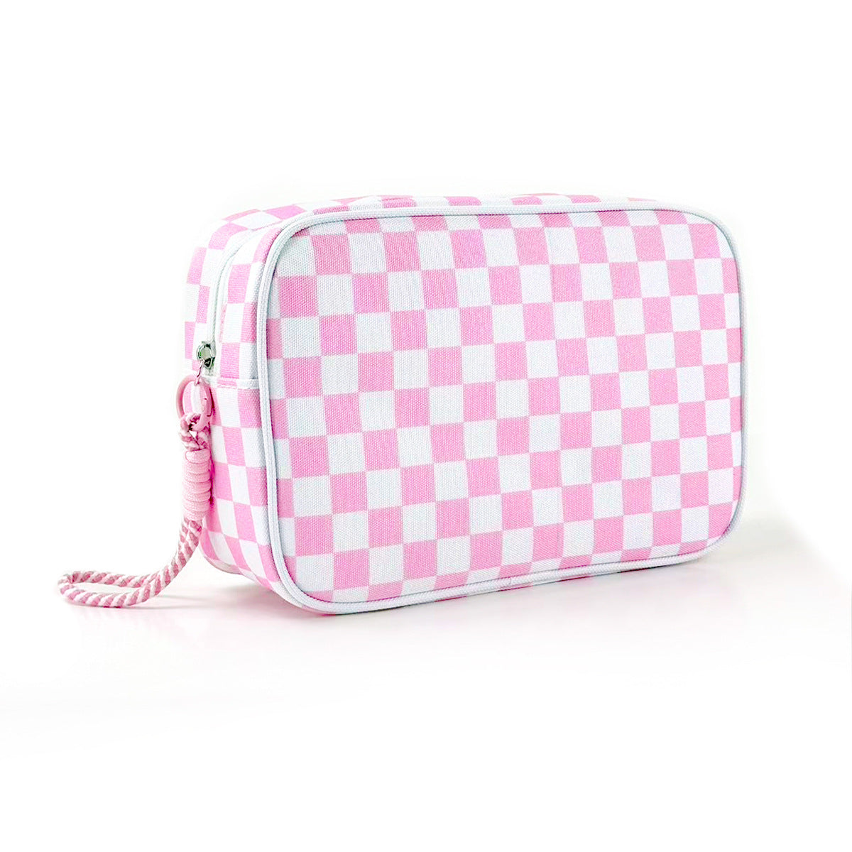 Checkerboard Canvas Makeup Bag - Pink