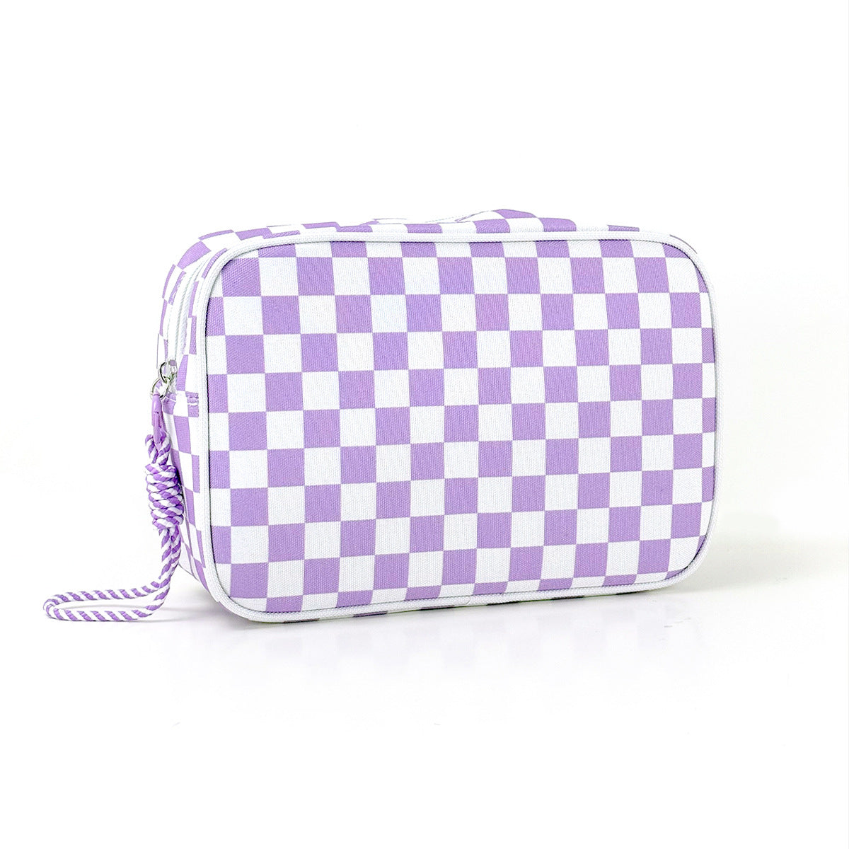 Checkerboard Canvas Makeup Bag - Purple