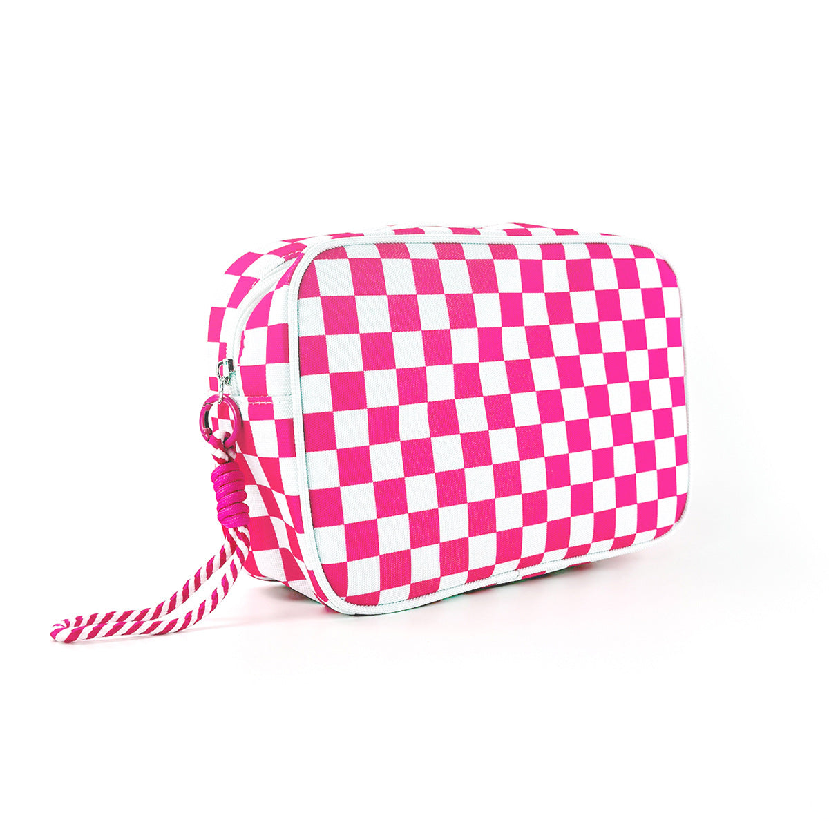 Checkerboard Canvas Makeup Bag - Rose Red