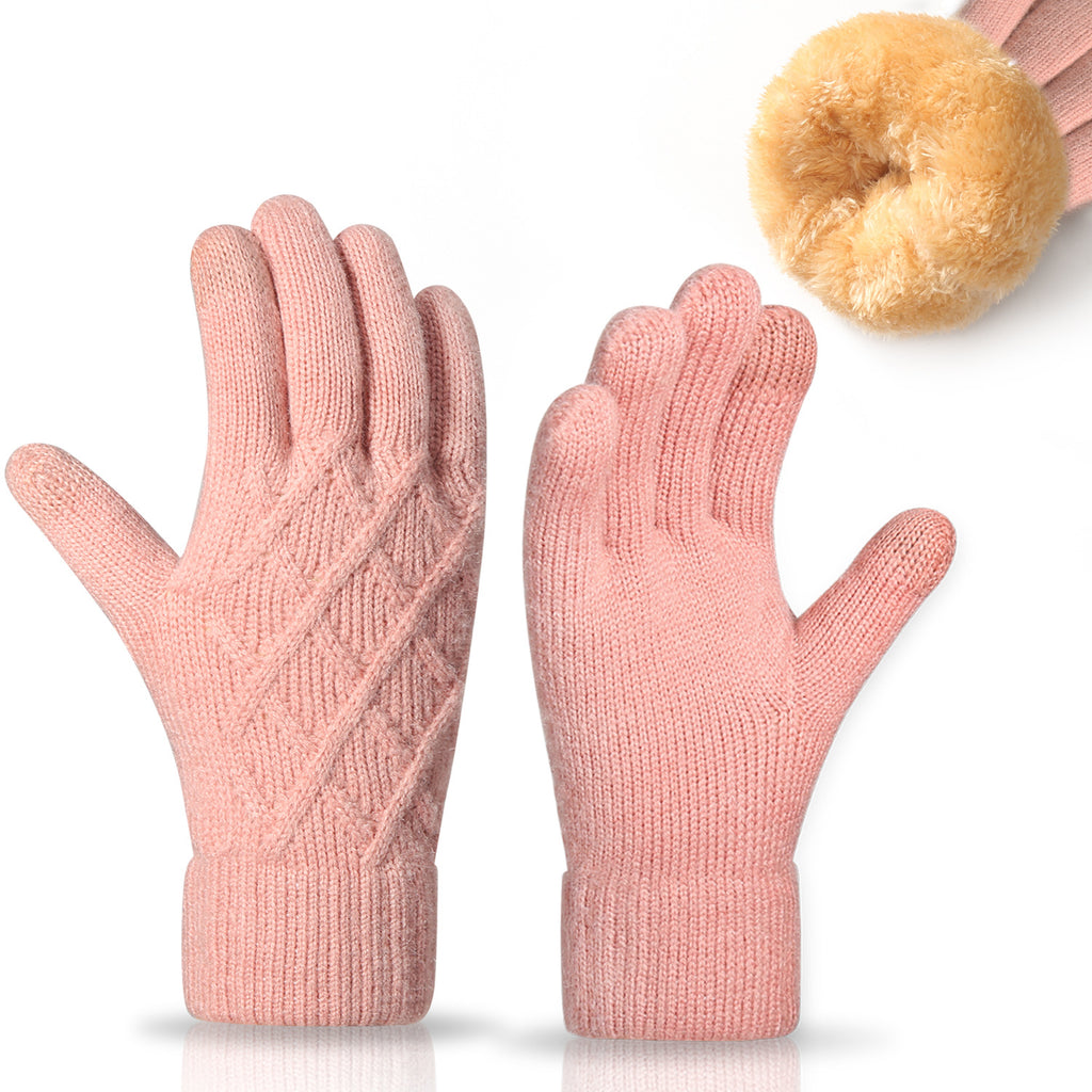 Diamond Jacquard Fleece Lined Knit Gloves