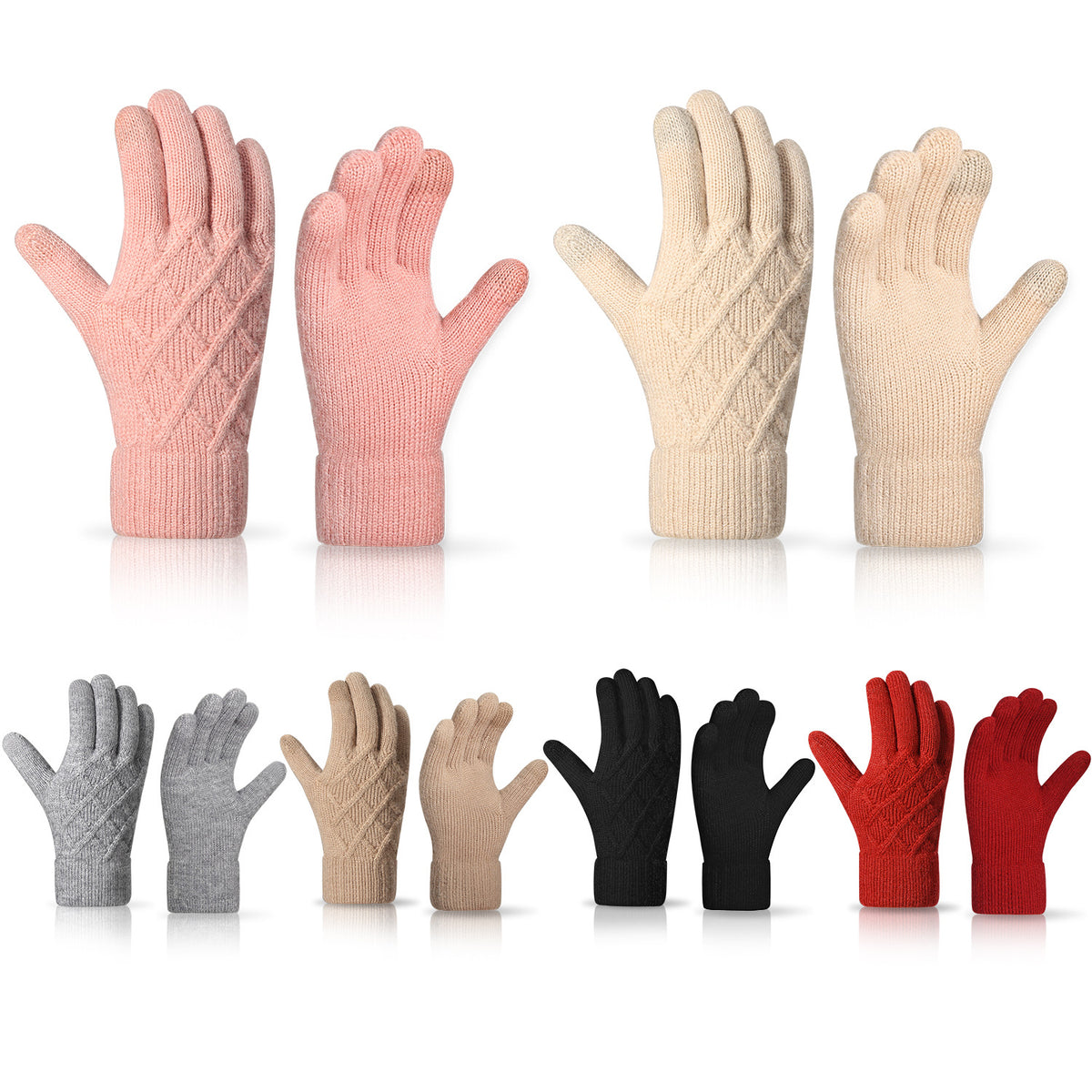 Diamond Jacquard Fleece Lined Knit Gloves - view 1