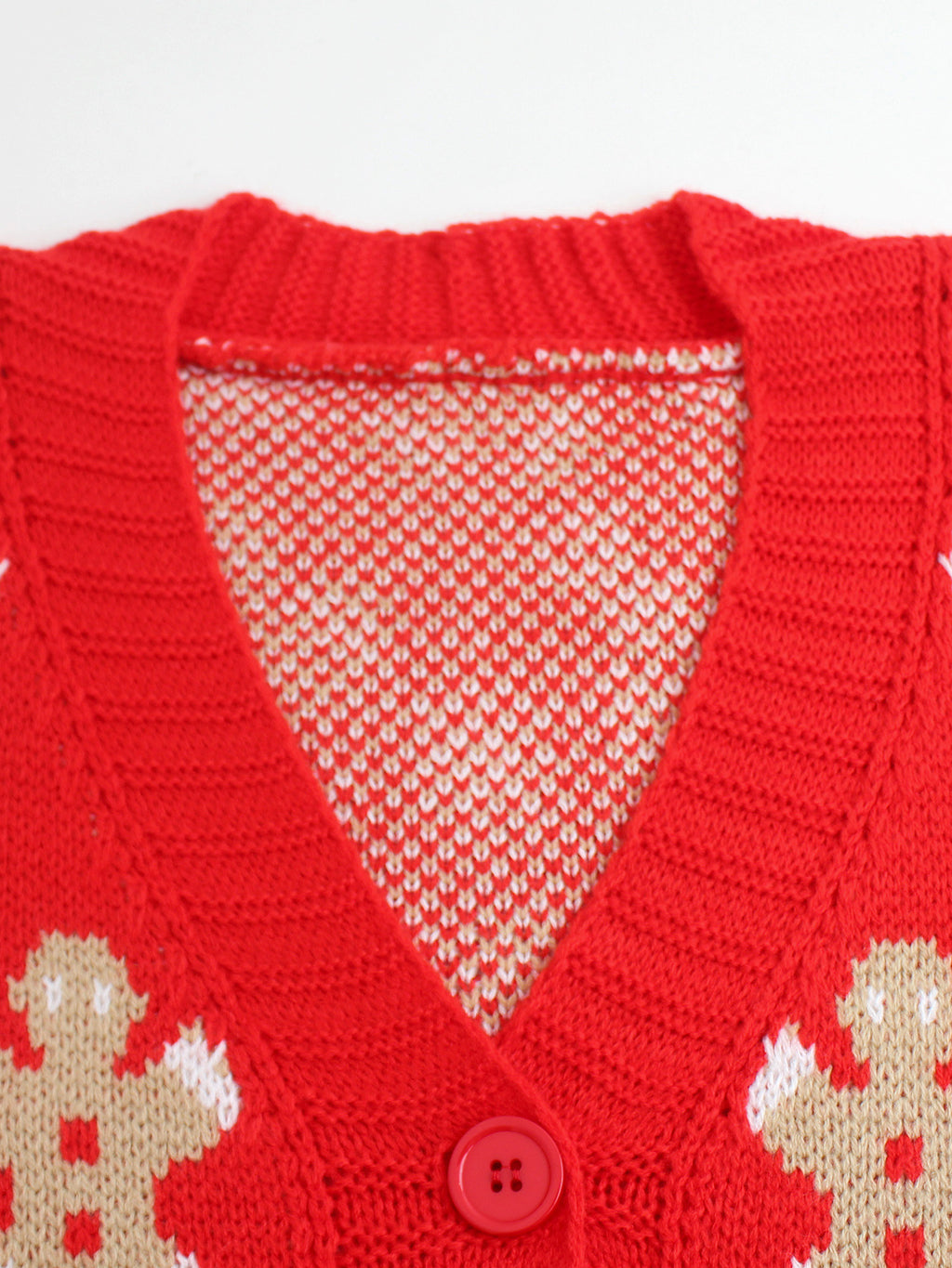 Red Reindeer Gingerbread Jacquard Knit V-Neck Cardigan - Red - 2
