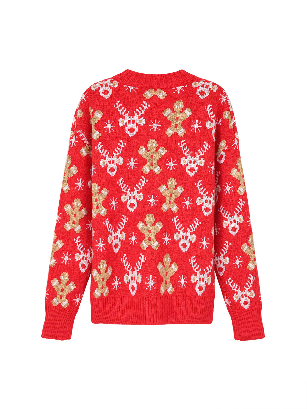 Red Reindeer Gingerbread Jacquard Knit V-Neck Cardigan - Red - 6