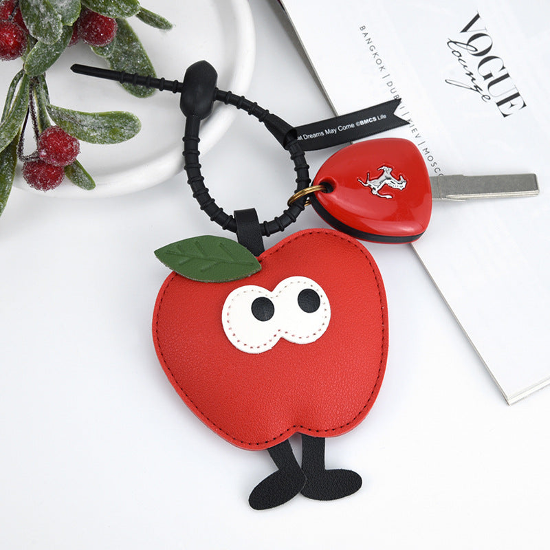 Christmas Character Leather Bag Charm Keyring - Apple