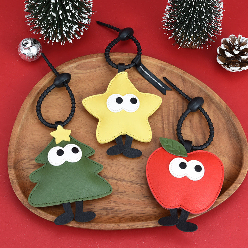 Christmas Character Leather Bag Charm Keyring - Star - 1