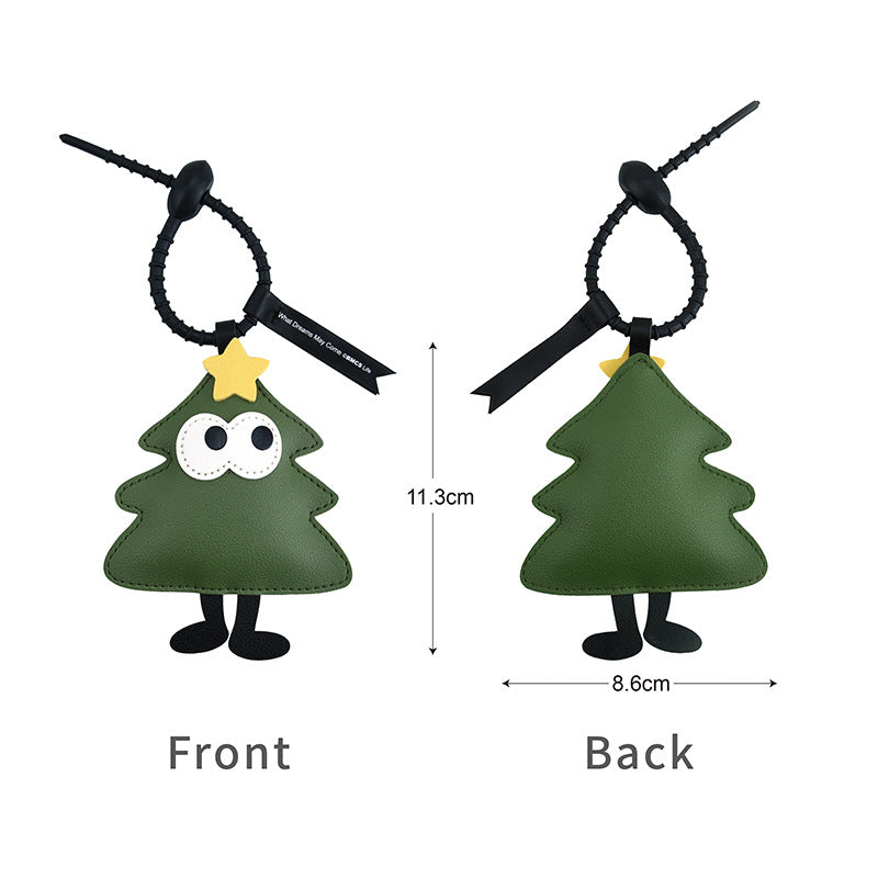 Christmas Character Leather Bag Charm Keyring - Tree