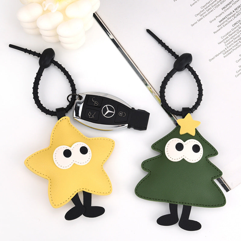Christmas Character Leather Bag Charm Keyring - Tree - 1