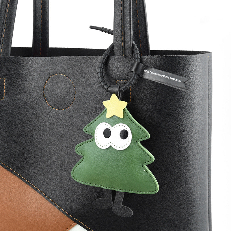 Christmas Character Leather Bag Charm Keyring - Tree - 2