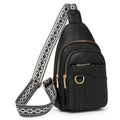 Multi Pocket Sling Bag With Jacquard Strap - Black