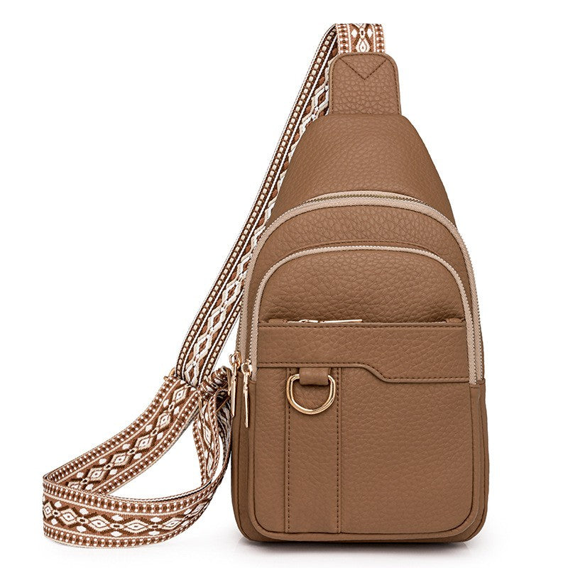 Multi Pocket Sling Bag With Jacquard Strap