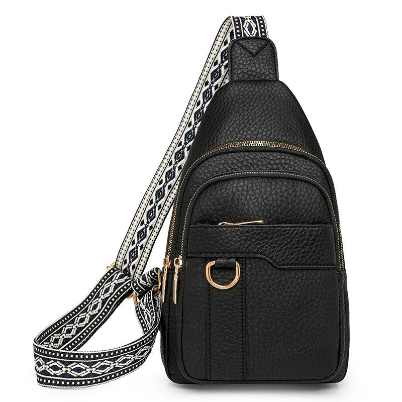 Multi Pocket Sling Bag With Jacquard Strap