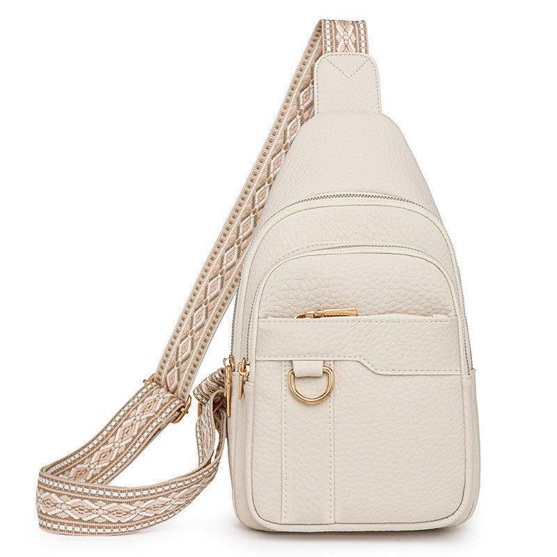 Multi Pocket Sling Bag With Jacquard Strap