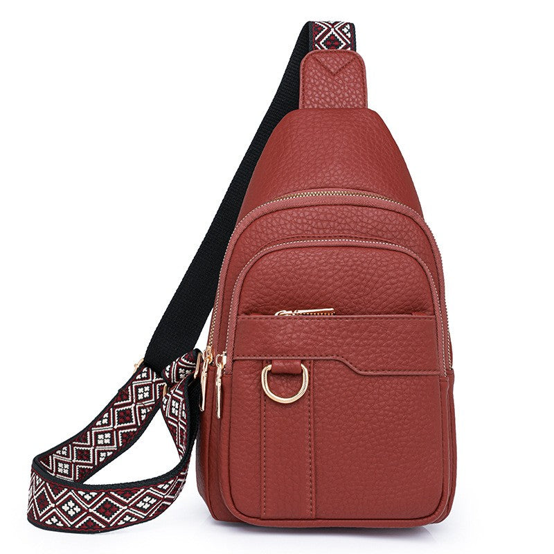 Multi Pocket Sling Bag With Jacquard Strap