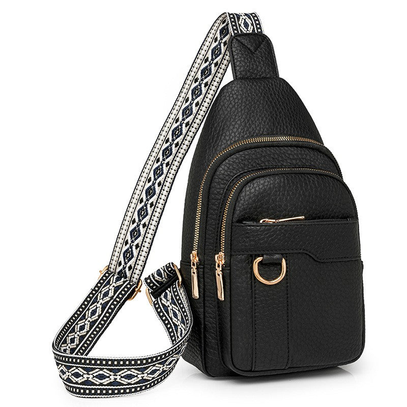 Multi Pocket Sling Bag With Jacquard Strap