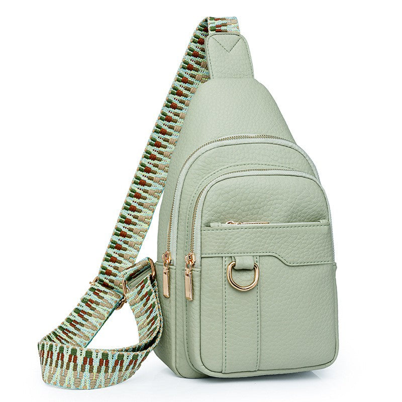 Multi Pocket Sling Bag With Jacquard Strap