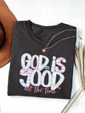 Faith Slogan Floral Print Graphic T-Shirt - Black