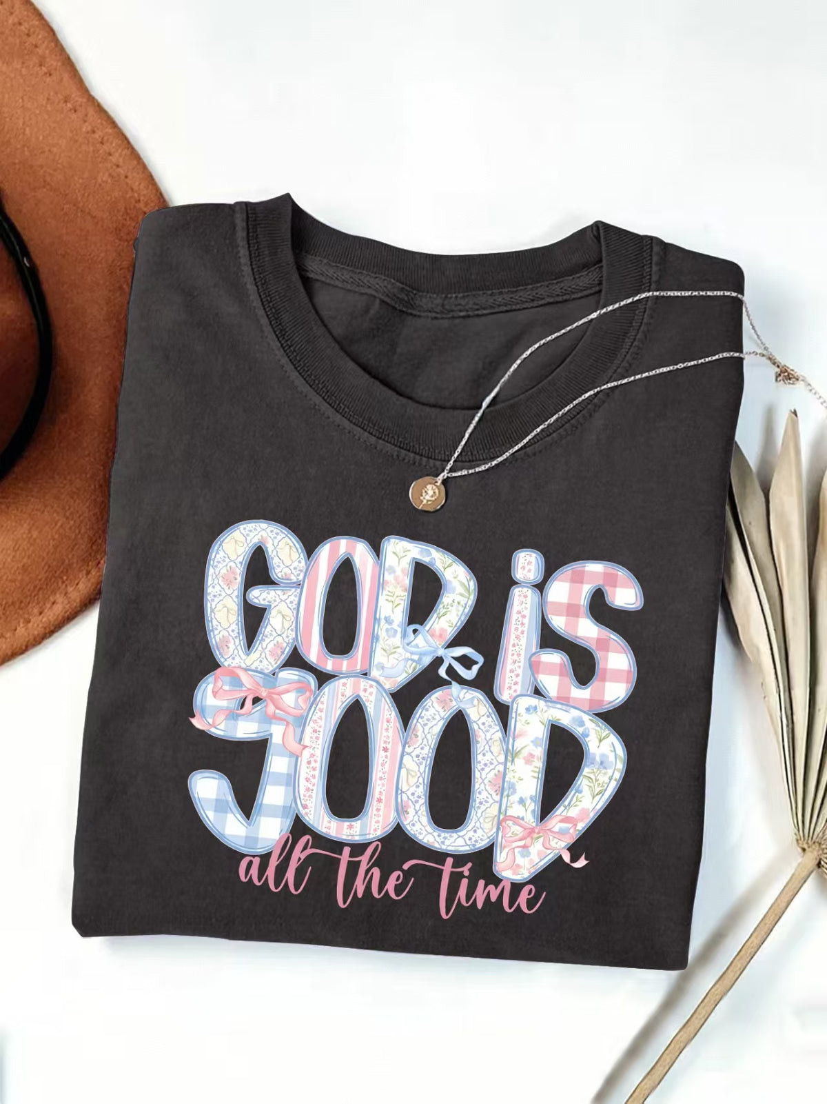 Faith Slogan Floral Print Graphic T-Shirt - Black