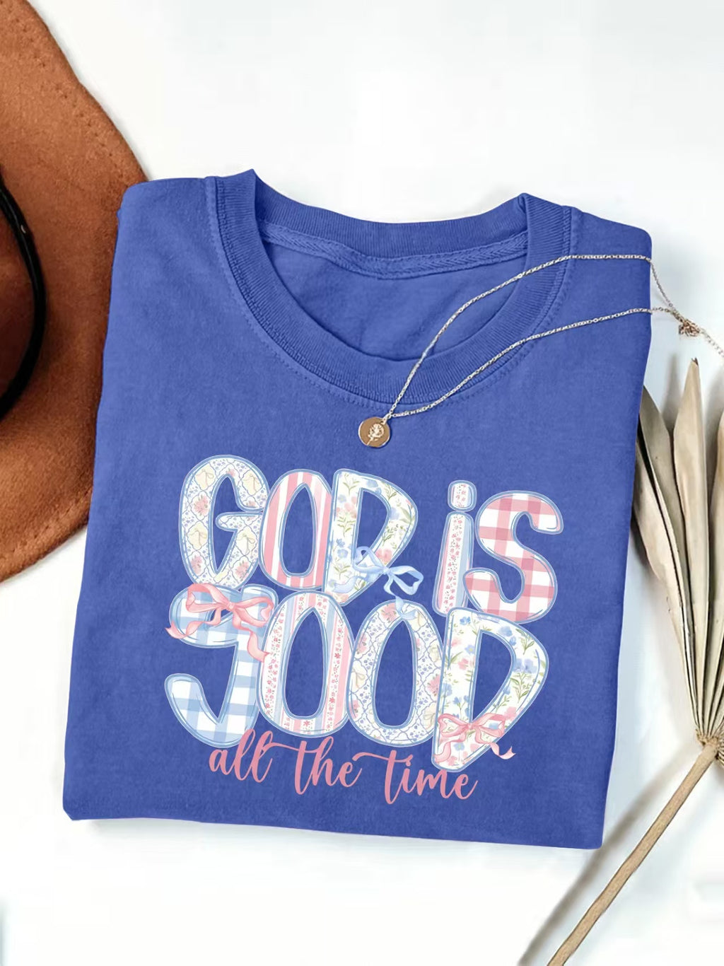 Faith Slogan Floral Print Graphic T-Shirt - Blue