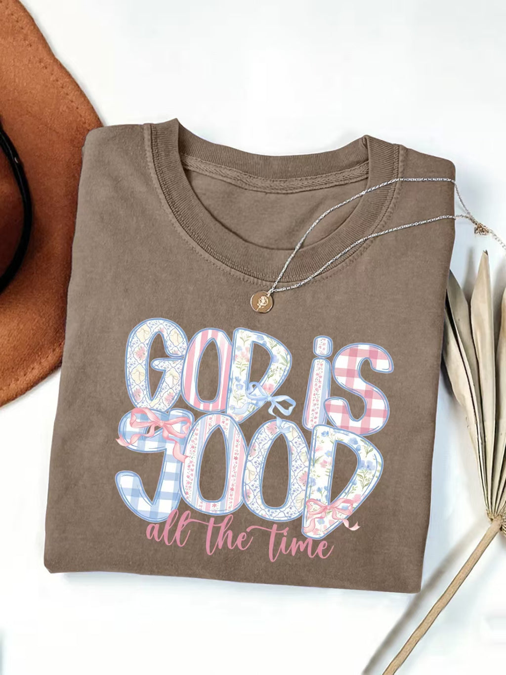 Faith Slogan Floral Print Graphic T-Shirt - Coffee