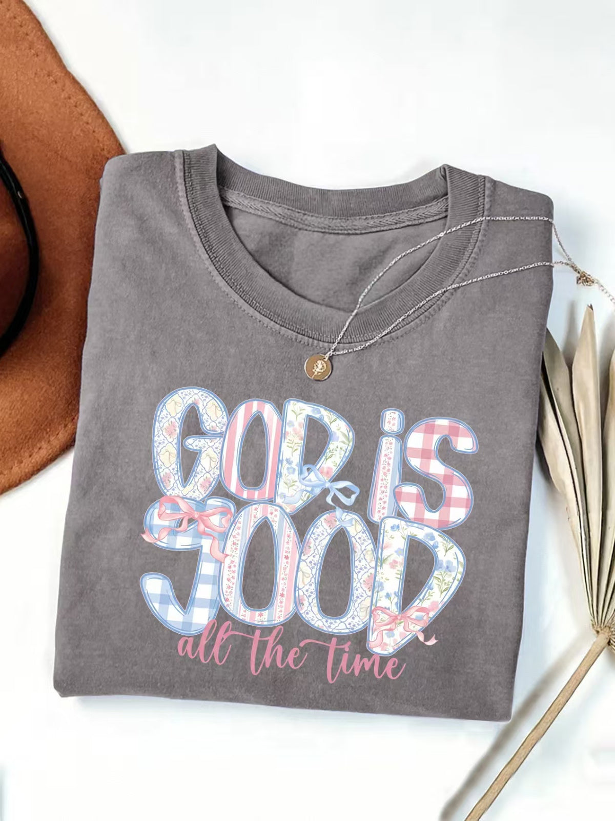 Faith Slogan Floral Print Graphic T-Shirt - Grey