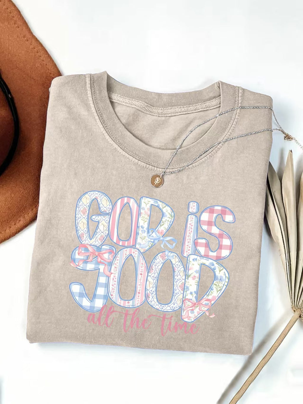 Faith Slogan Floral Print Graphic T-Shirt - Khaki