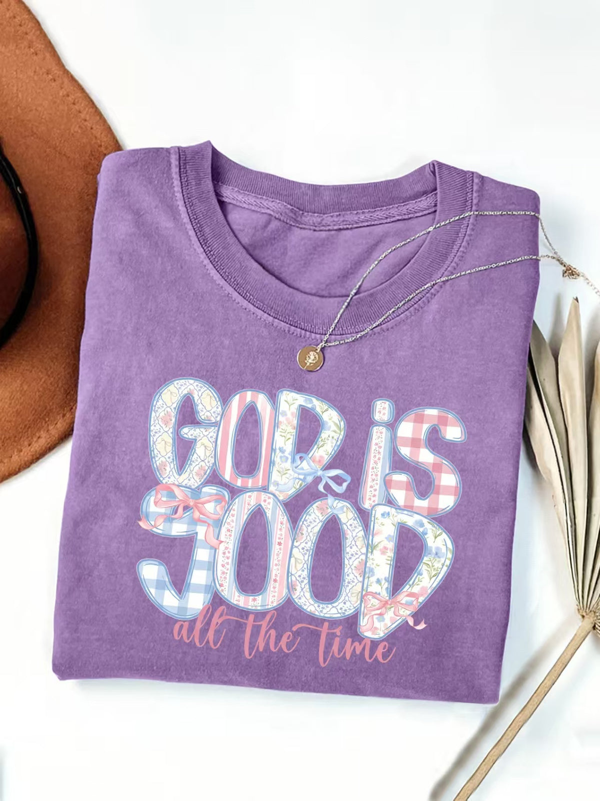 Faith Slogan Floral Print Graphic T-Shirt - Purple