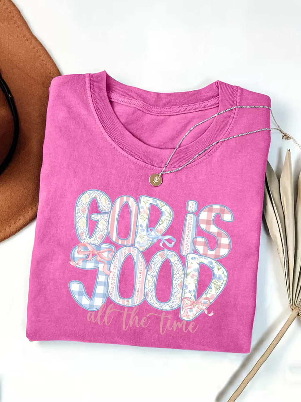 Faith Slogan Floral Print Graphic T-Shirt - RoseRed