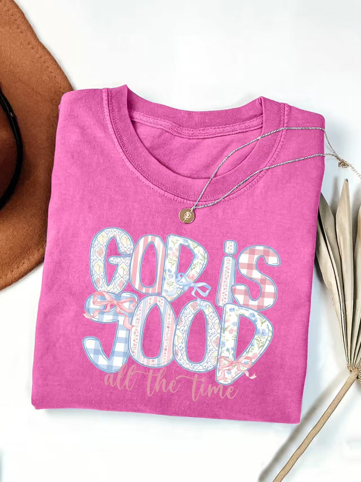 Faith Slogan Floral Print Graphic T-Shirt - RoseRed