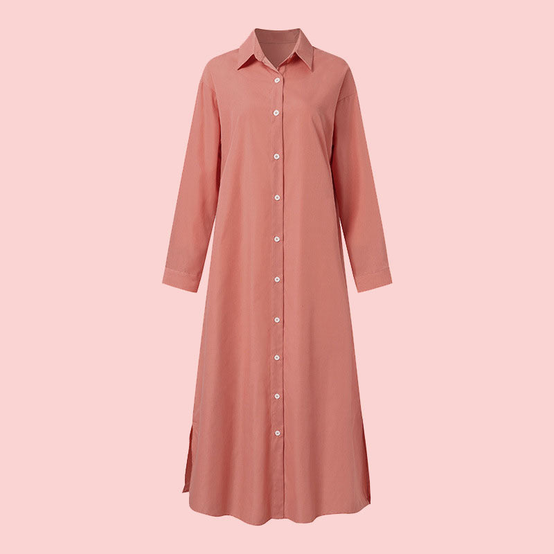 Relaxed Button Down Maxi Shirt Dress - Coral