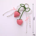 Fabric Strawberry Bow Pearl Beaded Keychain - Red