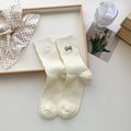 Embroidered Bow Ribbed Crew Socks - White