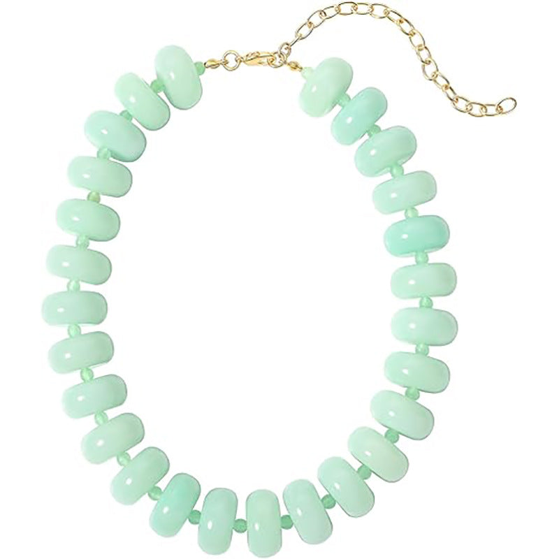 Chunky Rondelle Bead Collar Necklace - Green