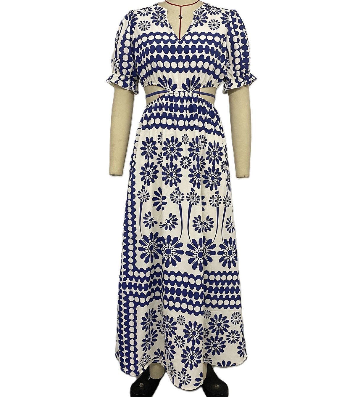 Boho Medallion Print Tie Waist Maxi Dress - Darkblue - 1