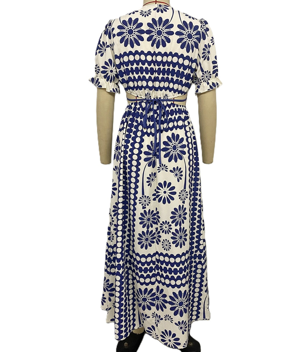 Boho Medallion Print Tie Waist Maxi Dress - Darkblue - 2