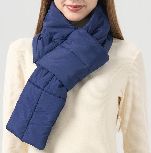 Minimalist Quilted Puffer Scarf - Blue