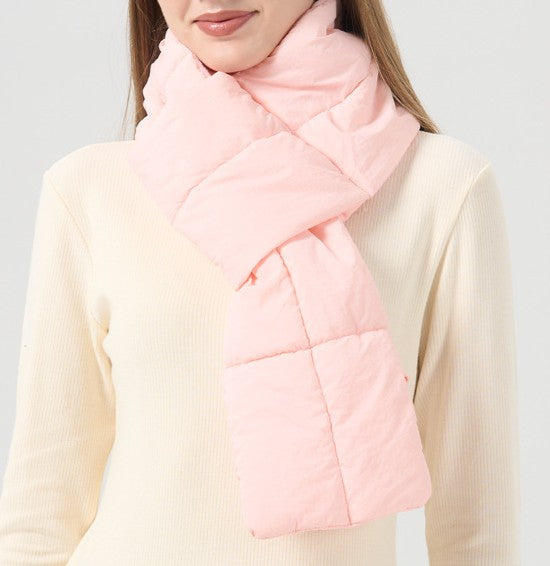 Minimalist Quilted Puffer Scarf - Pink