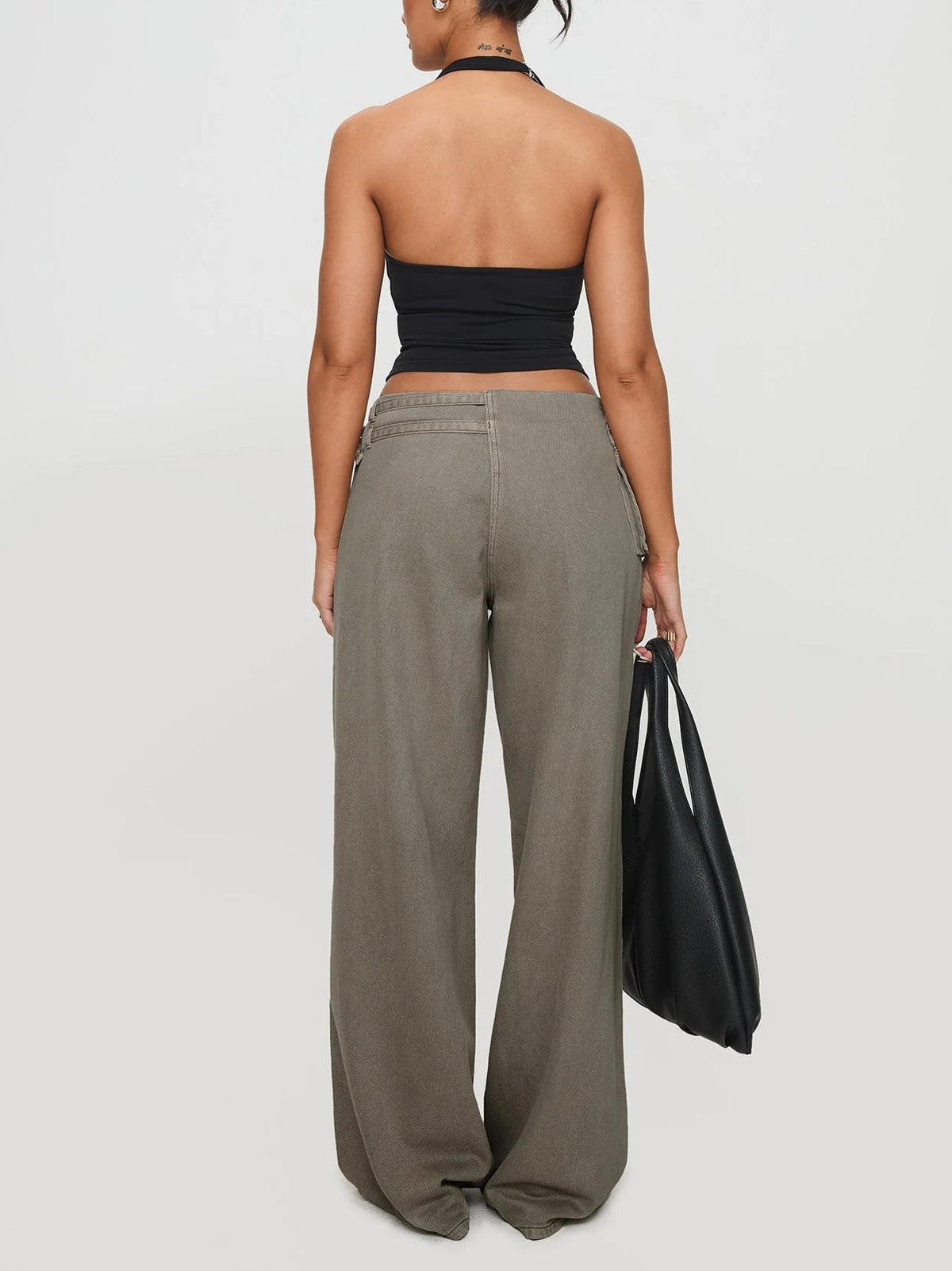 Adjustable Buckle Waist Baggy Trousers - DarkGray - 4