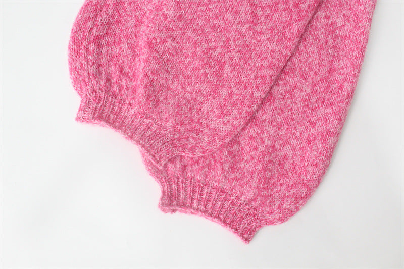 Lace Up Open Back Cropped Knit Top - Pink - 4