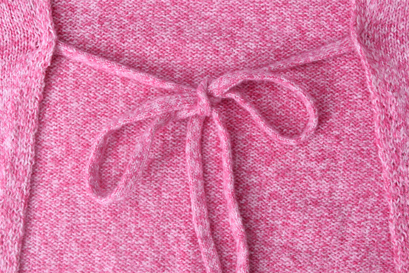 Lace Up Open Back Cropped Knit Top - Pink - 6