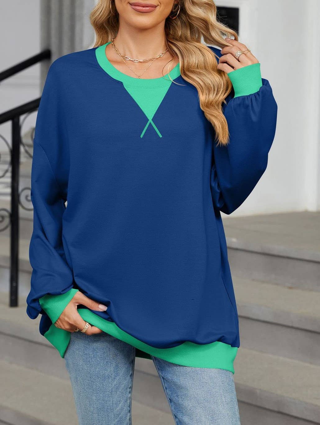 Contrast Trim Oversized Crewneck Sweatshirt