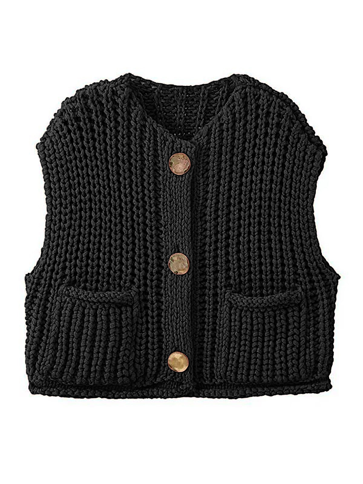 Boxy Chunky Knit Cap Shoulder Button Cardigan - black