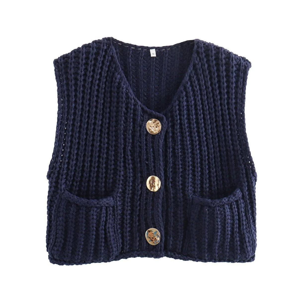 Boxy Chunky Knit Cap Shoulder Button Cardigan - navy - 1