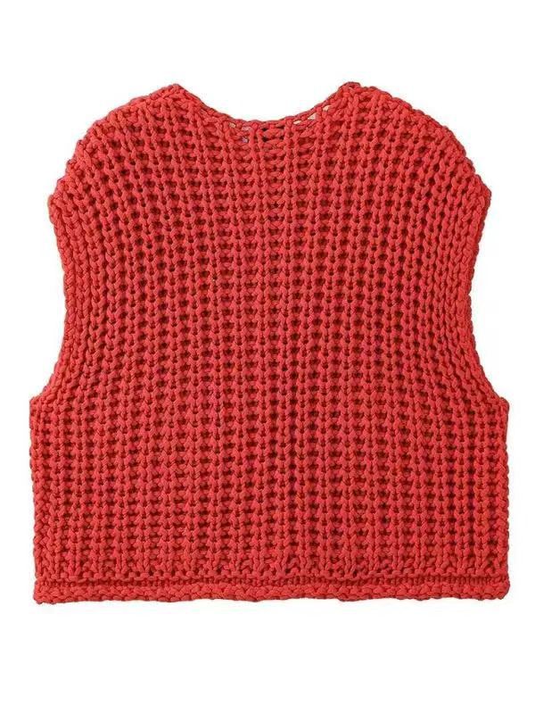 Boxy Chunky Knit Cap Shoulder Button Cardigan - red - 2