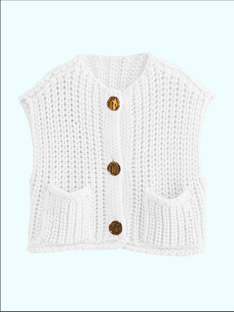 Boxy Chunky Knit Cap Shoulder Button Cardigan - white
